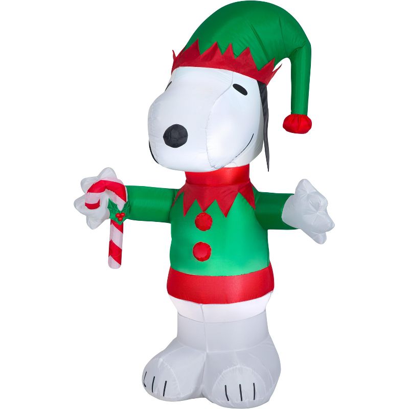 Gemmy Christmas Airblown Inflatable Snoopy as Elf Peanuts , 5 ft Tall, Multicolored