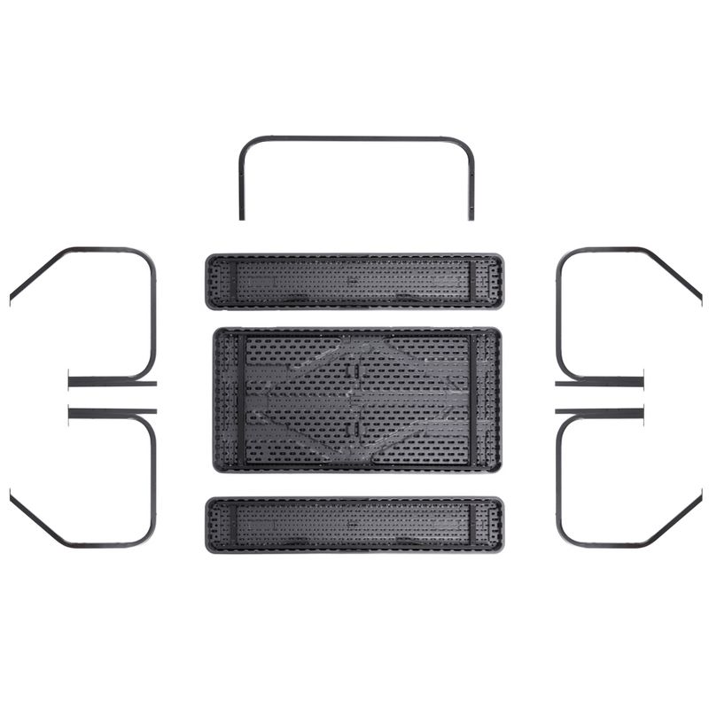 Gardenised Outdoor Woodgrain Picnic Table Set with Metal Frame, Gray