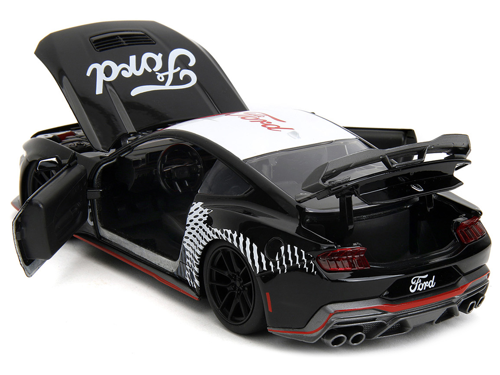 2024 Ford Mustang Dark Horse Black with White Top and "Mustang Horse Graphics" "Bigtime Muscle" Series 1/24 Diecast Model Car by Jada