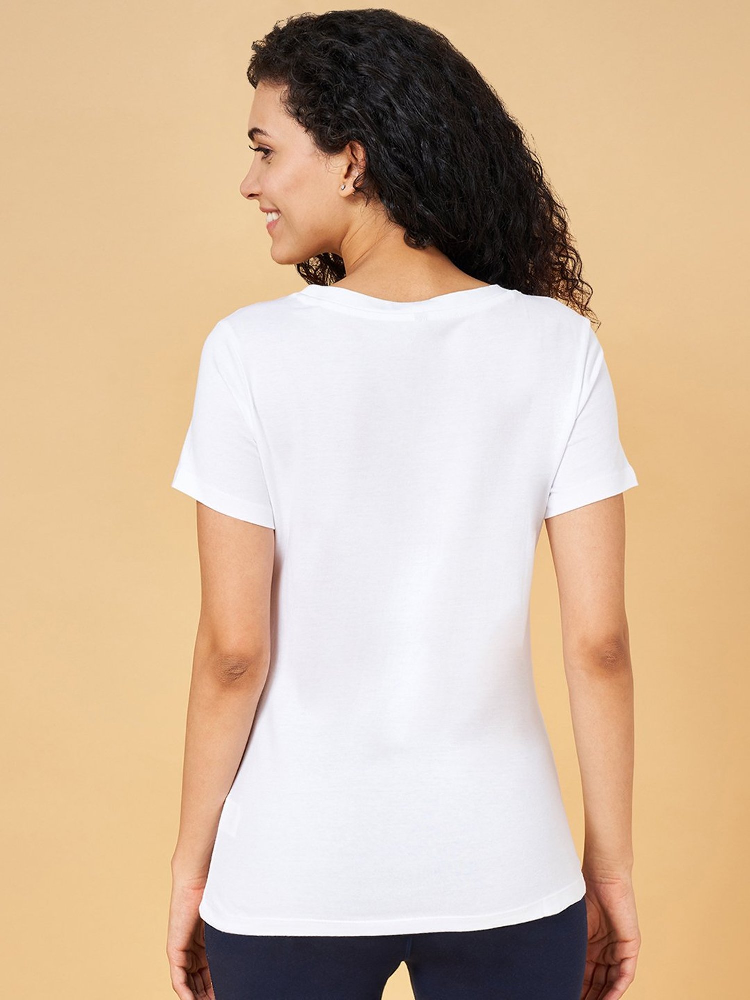 Ajile by Pantaloons White Cotton Graphic Print Sports T-Shirt