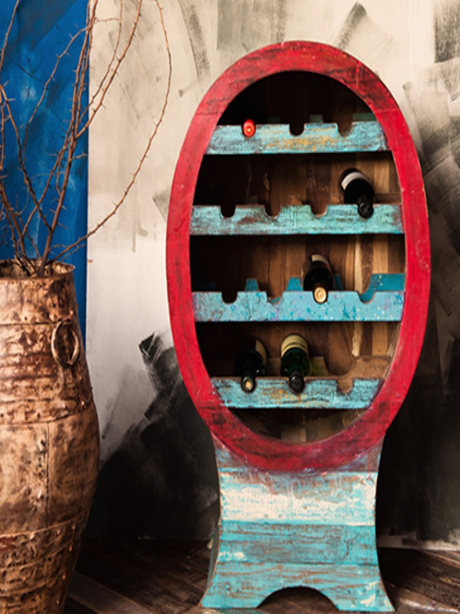 Ikiriya Kassel Solid Brown Wood Wine Rack Teak Finish