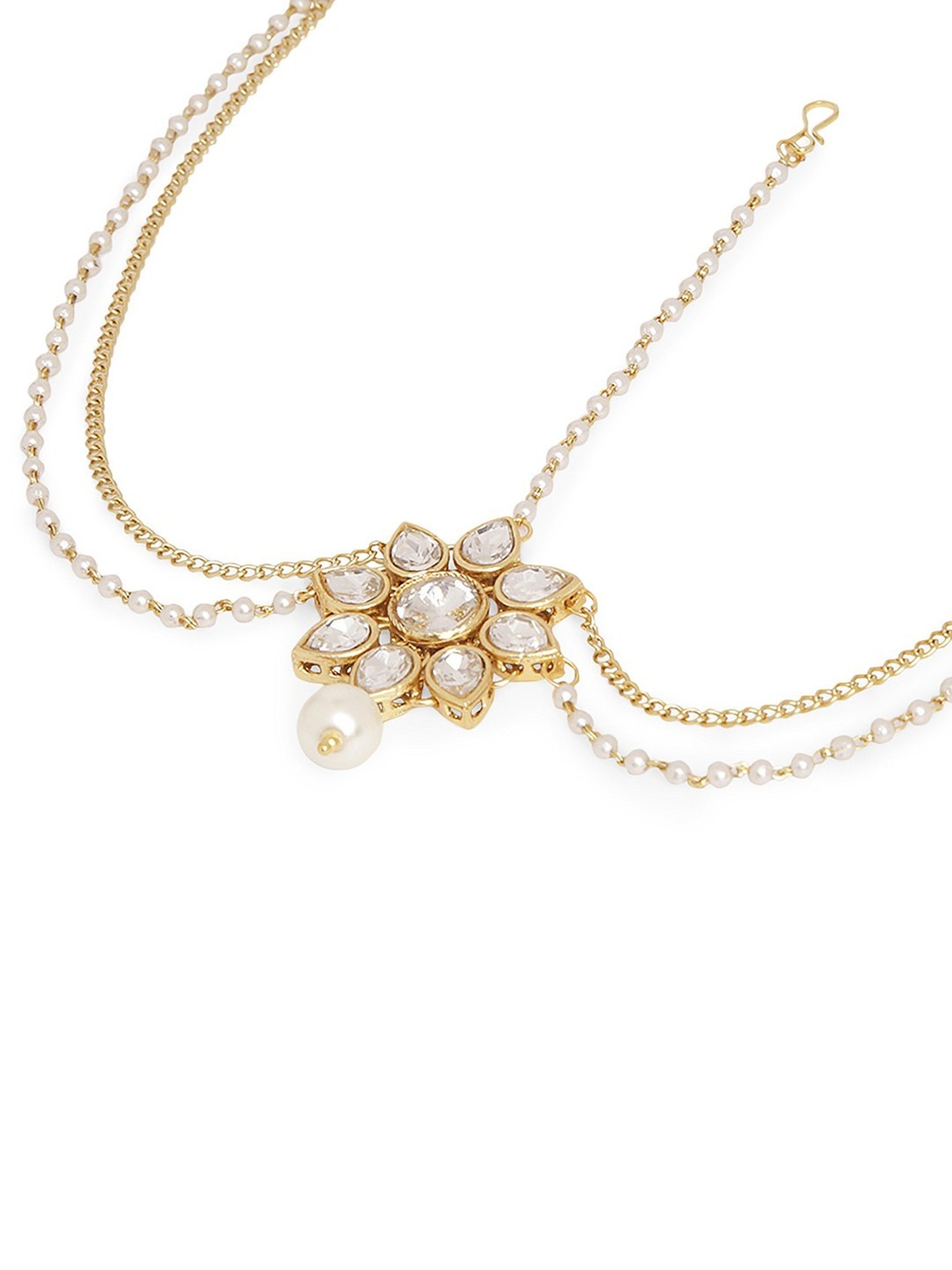 Oomph Gold Tone Kundan and Pearls Floral Traditional Matha Patti