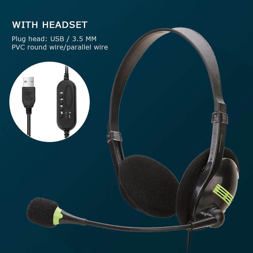 USB cable headset stereo PC recording and game surround sound compact call center office PC computer headset with microphone
