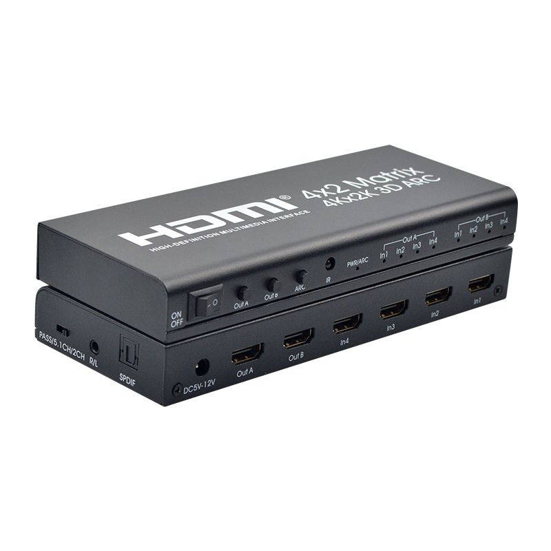 HDMI 4X2 Matrix Switch Switcher HDMI Splitter Support ARC 4Kx2K SPDIF coaxial stereo headphone audio output for PC
