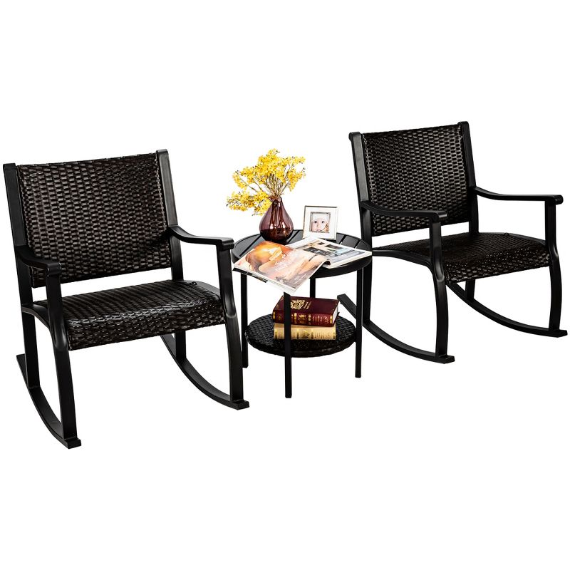 3pc Outdoor Wicker Conversation Set with Sofa Chairs & Table - Crestlive Products