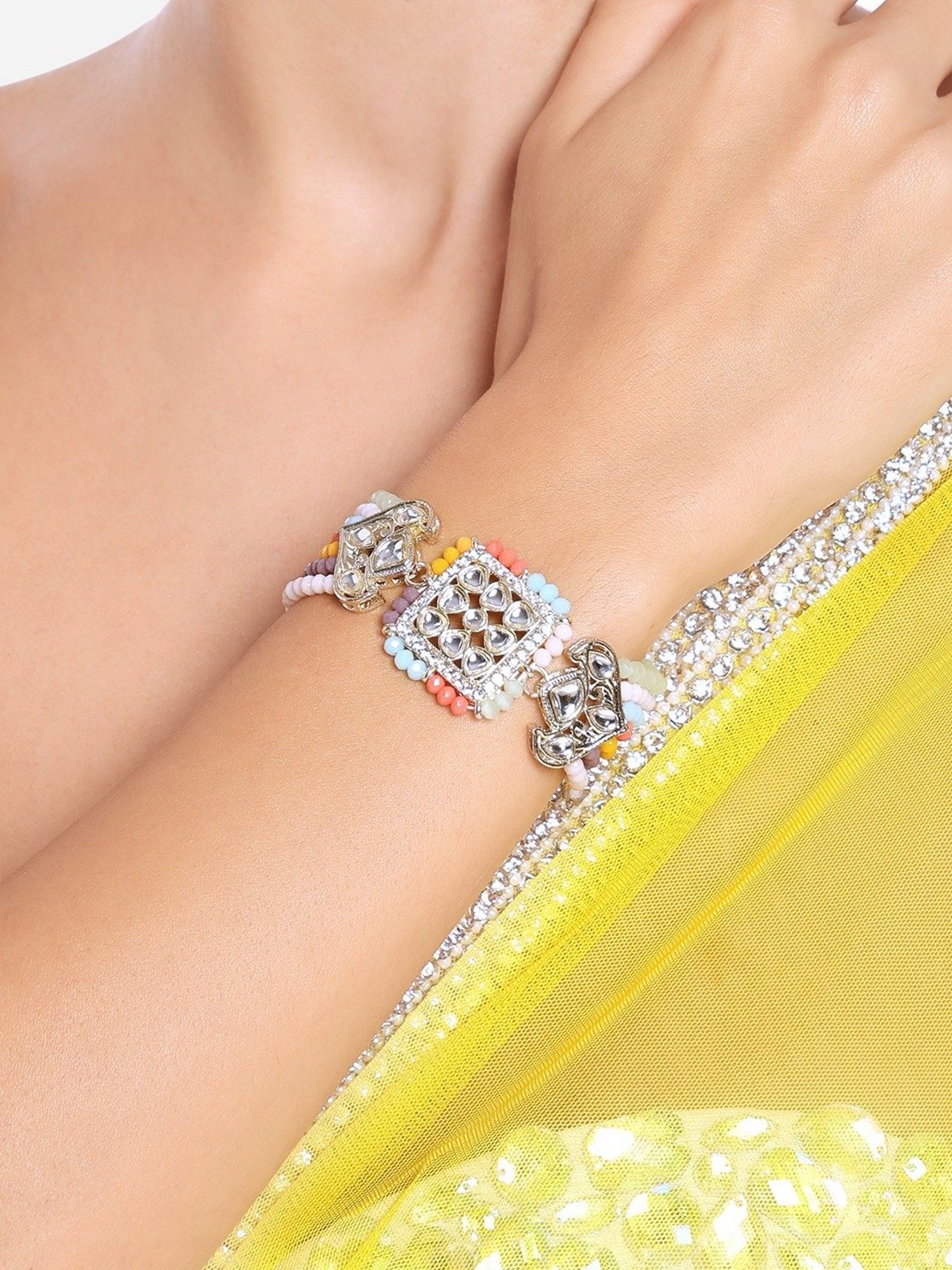 Zaveri Pearls Multicolor Multistrand Crystal Kundan & Beads Ethnic Bracelet-ZPFK16670