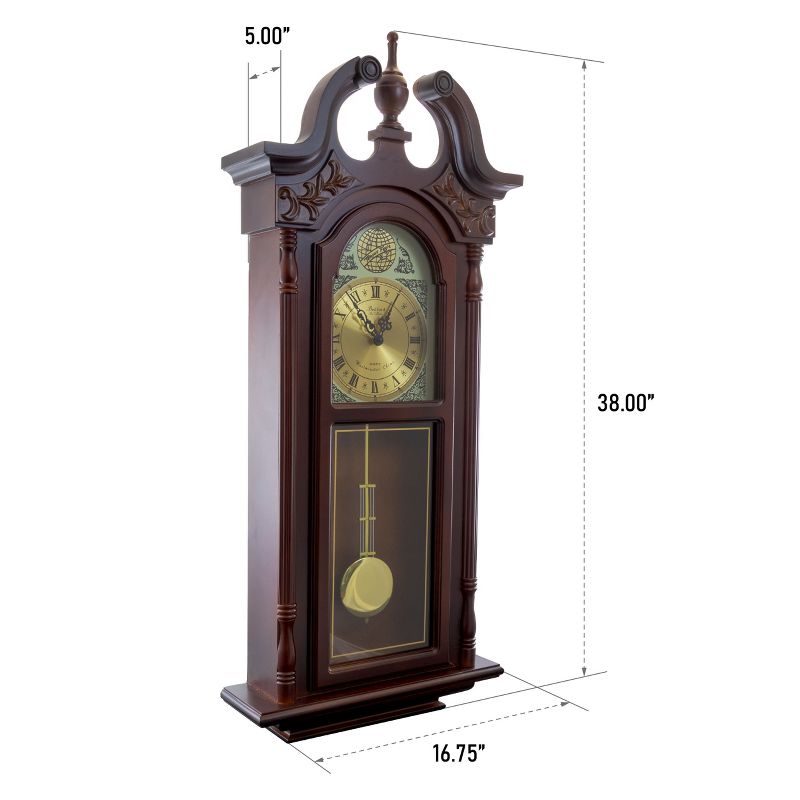 Bedford Clock Collection 38 Inch Chiming Pendulum Wall Clock in Cherry Oak Finish