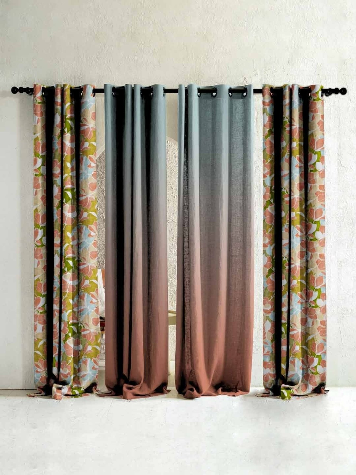 SPACES DRAPE STORY Boho Digital Print Multicolor Polyester 7 ft Door Curtains - Set of 4