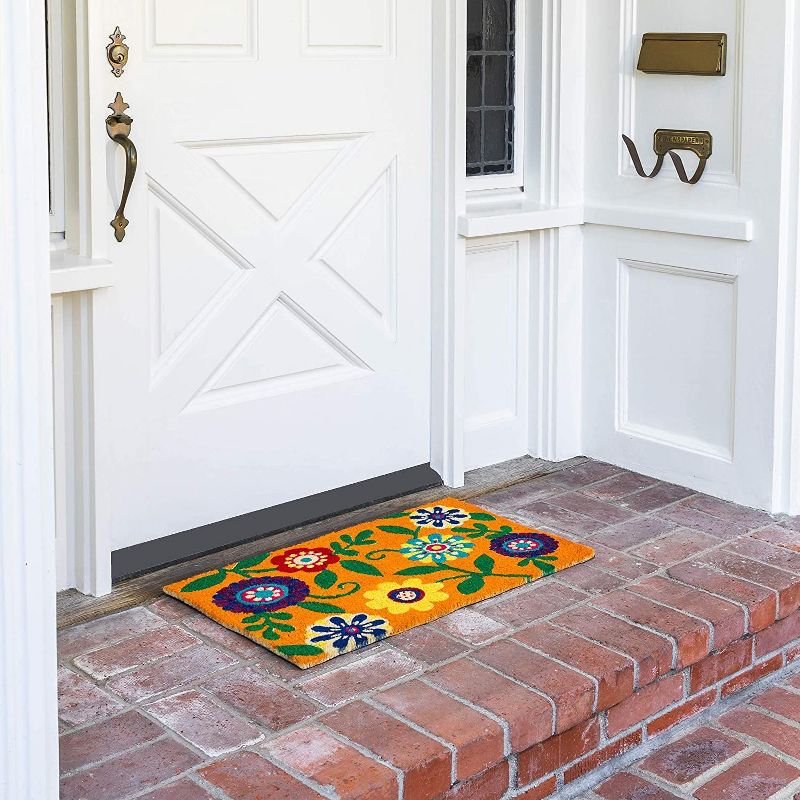 Juvale Floral Coir Doormat Welcome Front Door Mat Indoor Outdoor Rugs 17"x30"