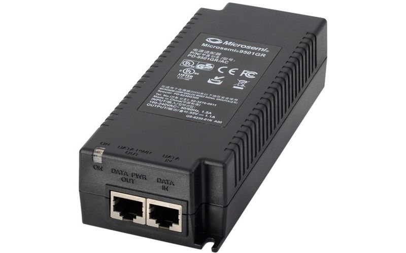 Microsemi Single-Port, 60W Gigabit Midspan, 4-Pairs, 802.3at Compliant - 120 V AC, 230 V AC Input - 55 V DC Output - 1 10/100/1000Base-T Input Port(s)