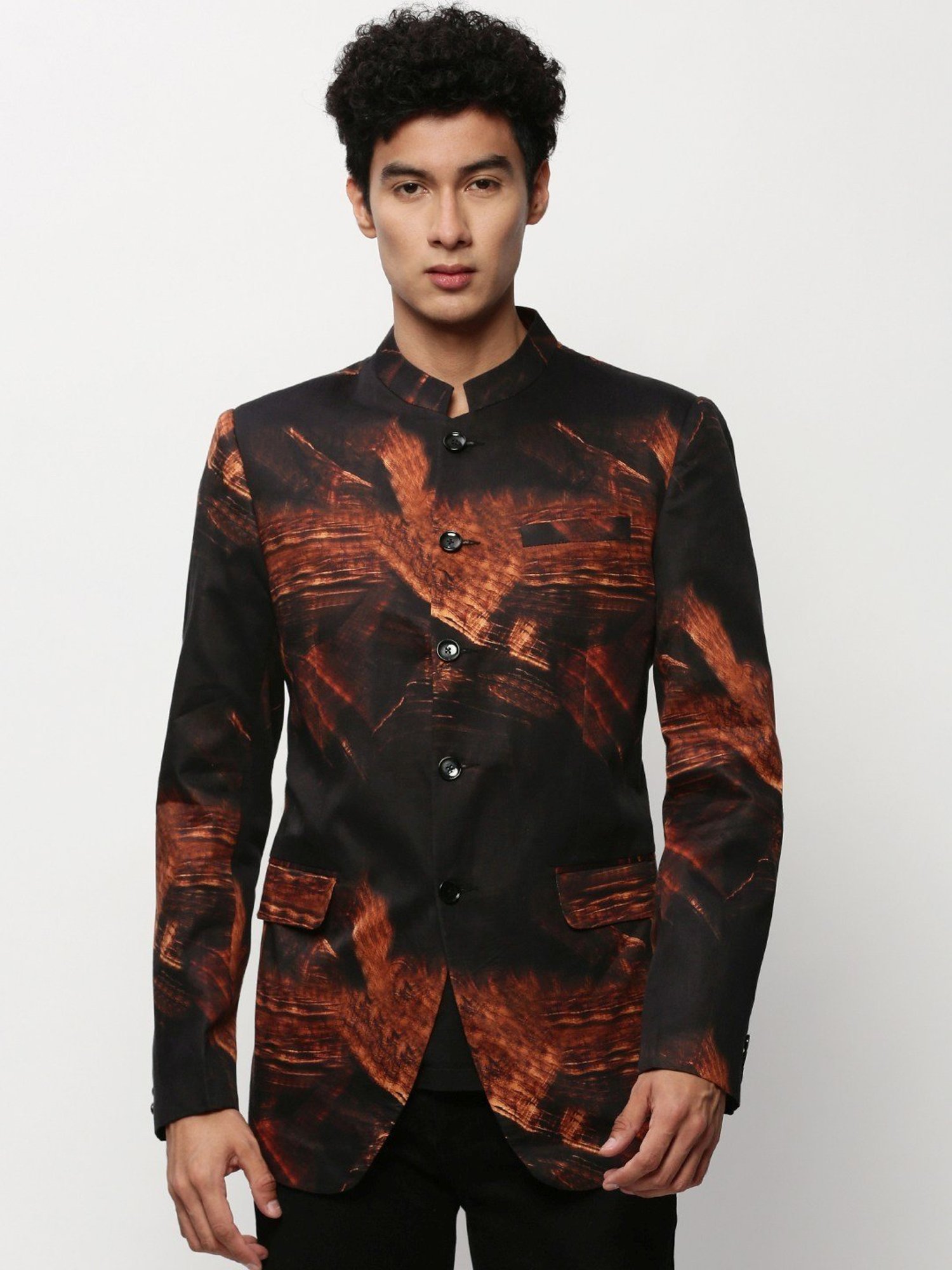 SHOWOFF Black Slim Fit Printed Blazer