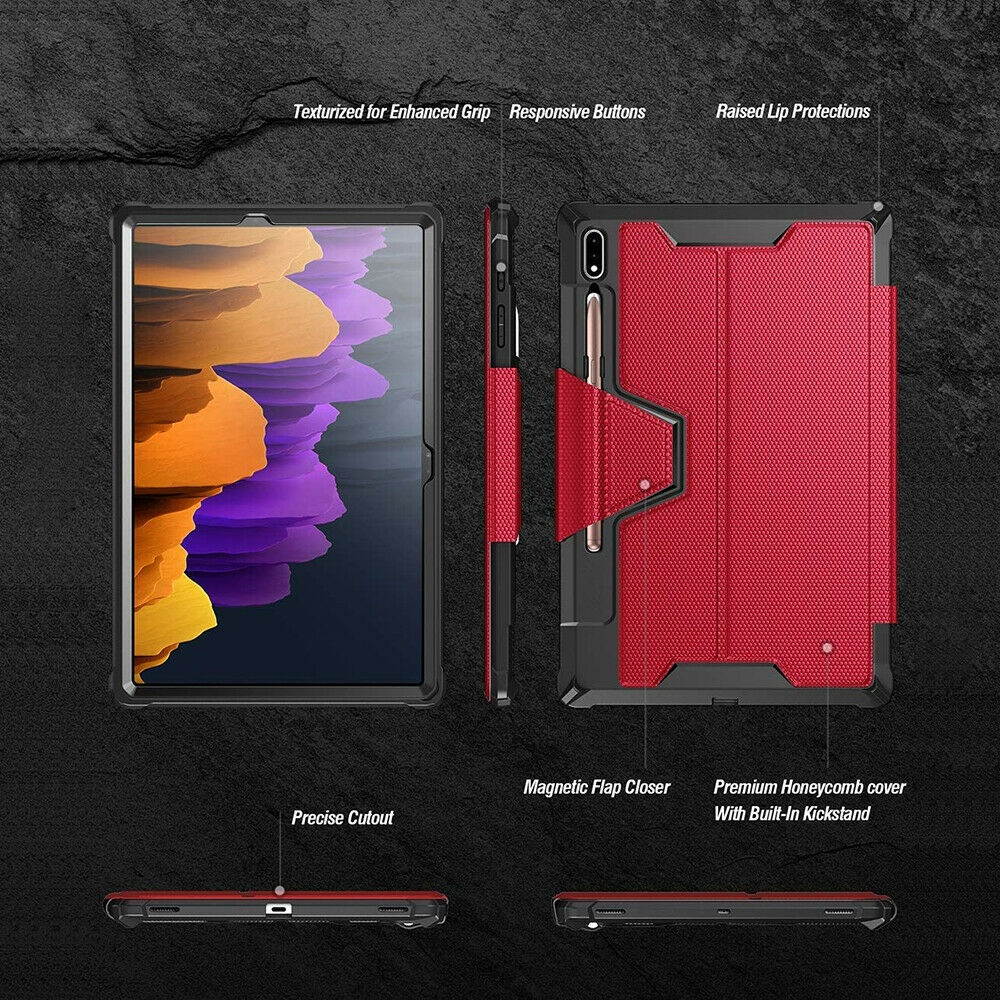 For Galaxy Tab S7 Plus 12.4" Tablet Case Full Coverage Triple Layers Cover Red