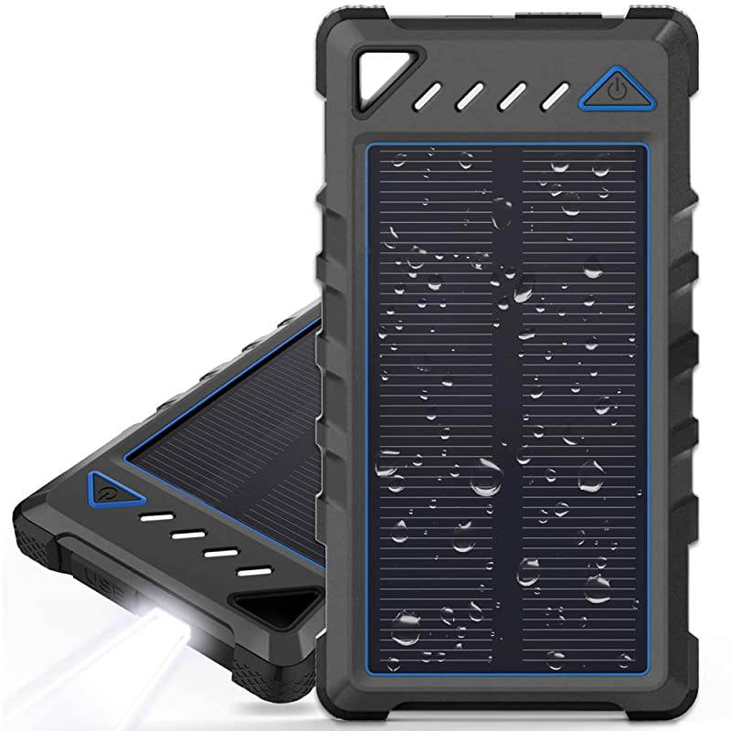 Portable Solar Charger  10000mAh UltraCompact External Batteries with Dual USB Ports Solar Power Bank with Flashlight for Camping Outdoor Activities