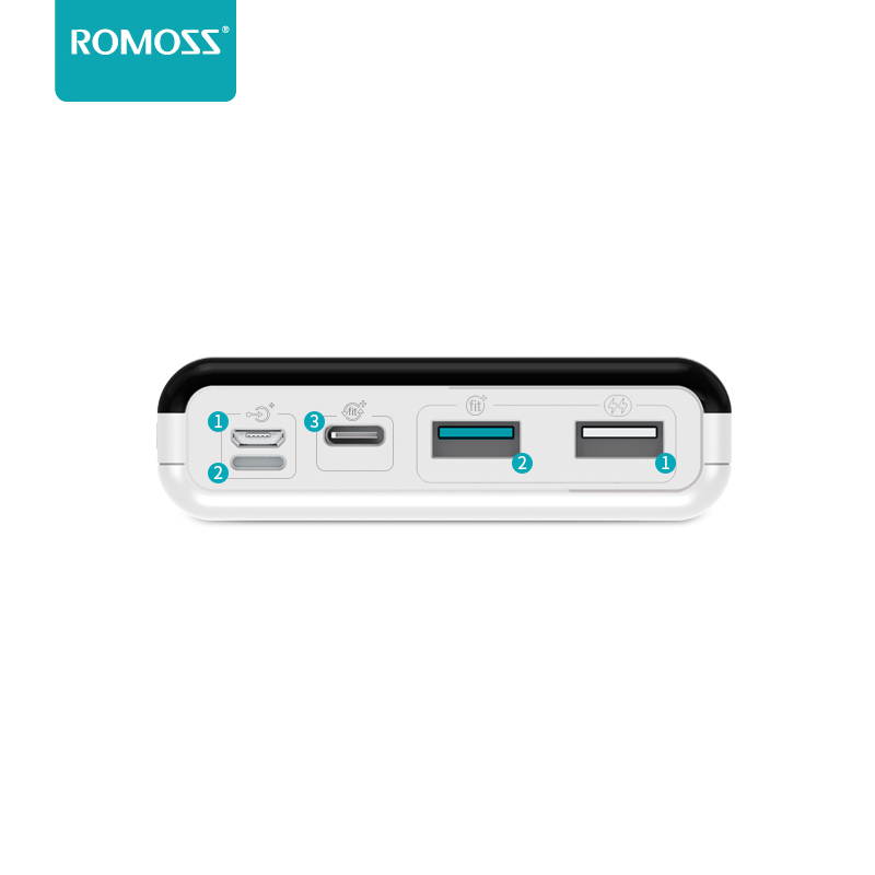 ROMOSS 20000mAh Power Bank with LED Display, USB C Portable Charger with 2 Outputs & 3 Inputs External Battery Pack Cell Phone Charger Battery Compatible with iPhone 11, Xs Max, iPad Pro, Samsung S20