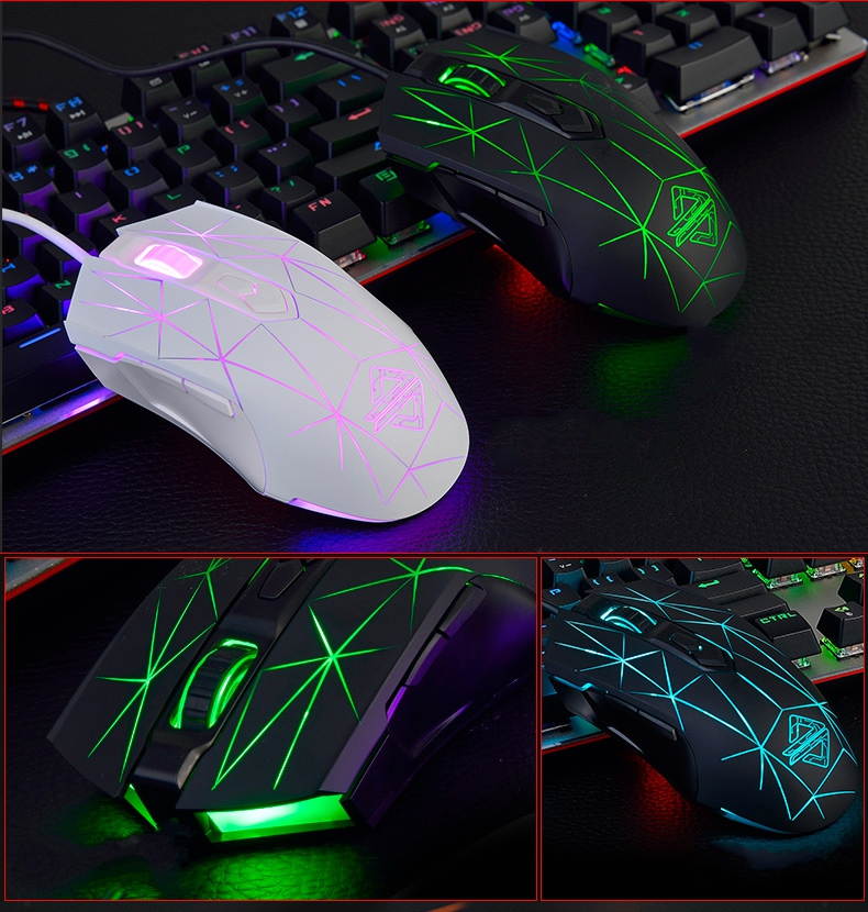Ajazz AJ52 Watcher RGB Backlit Ergonomic Gaming Mouse, 2500 DPI A5050 7 Programmable Buttons Wired Gaming Mice for Windows Mac OS Linux, Competitor White Star
