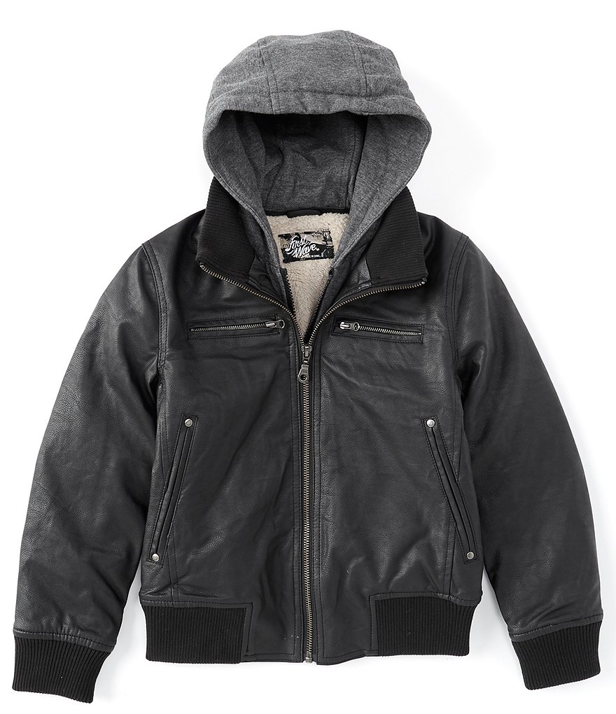 First Wave Big Boys 8-20 Pleather Hooded Bomber Jacket