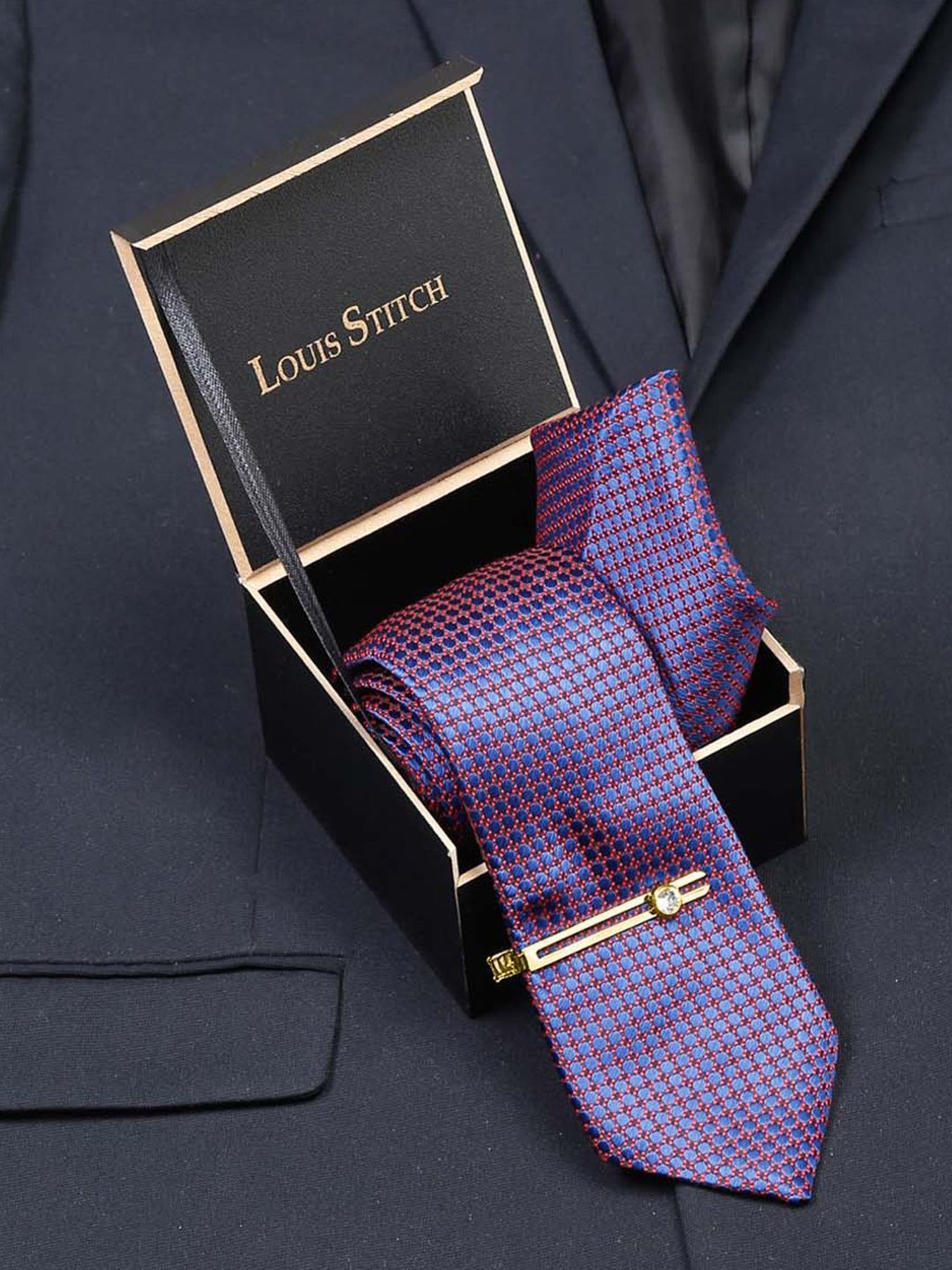 Louis Stitch Purple Embroidered Necktie Gift Set - Set of 3