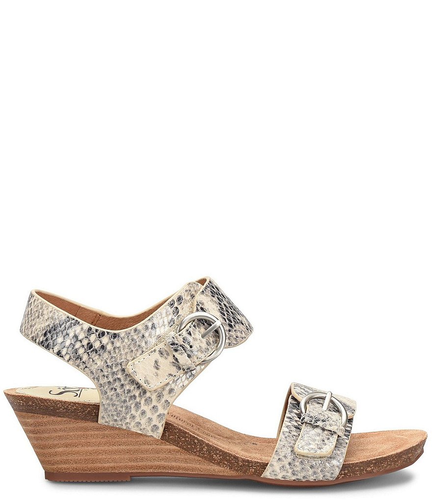 Sofft Vaden Adjustable Snake Print Leather Wedge Sandals