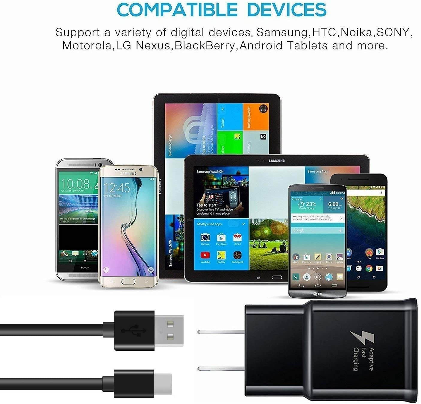 Adaptive Fast Charging Wall Charger with USB Type C Cable Compatible Samsung Galaxy S8 S9 S10 Plus Active Note 8 9 10, Fast Charger Kit for Samsung Galaxy S8 S9 S10 Plus Active Note 8 9 10