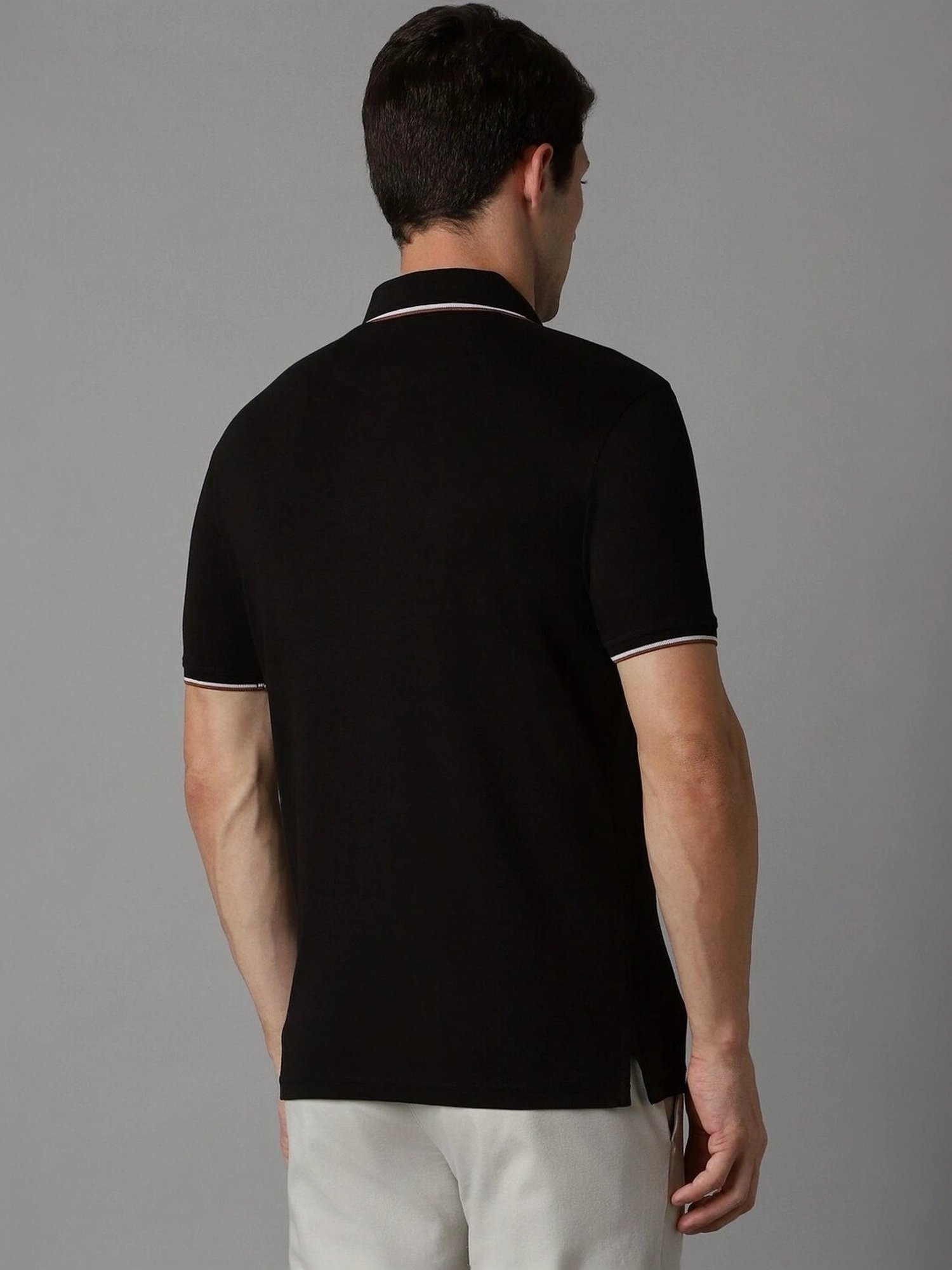 Louis Philippe Black Cotton Slim Fit Polo T-Shirt