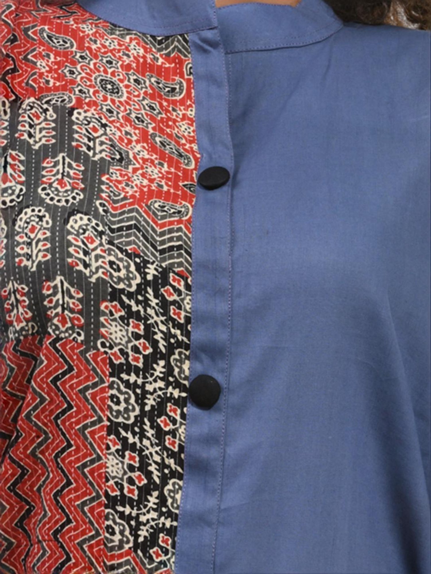 CHARUKRITI Blue Cotton Printed Straight Kurta