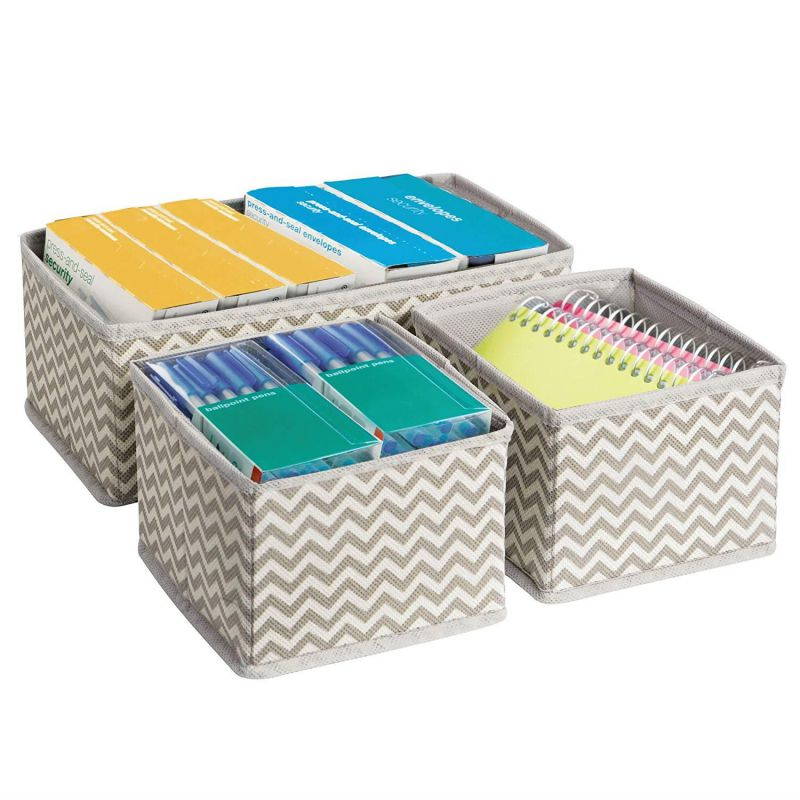 mDesign Chevron Fabric Desk Drawer Storage Organizer for Office Supplies, Highlighters, Pens, Notepads, Scissors, Tape - Set of 6, Taupe/Natural