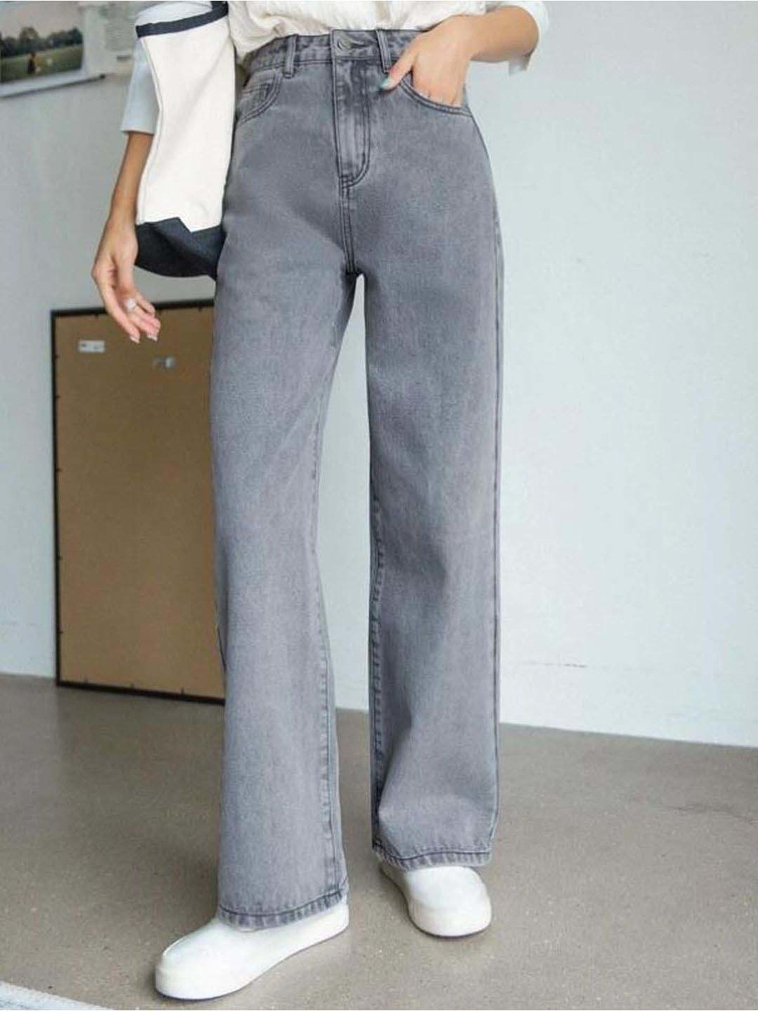 Kotty Grey High Rise Wide Leg Jeans