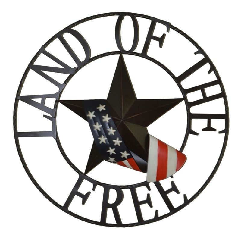 29"H Land Of The Free Metal Outdoor Welcome Wheel Wall Sign Panels Black - Backyard Expressions