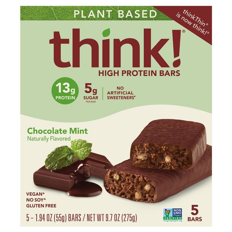think! High Protein Plant Based Chocolate Mint Bars - 5ct/9.7oz
