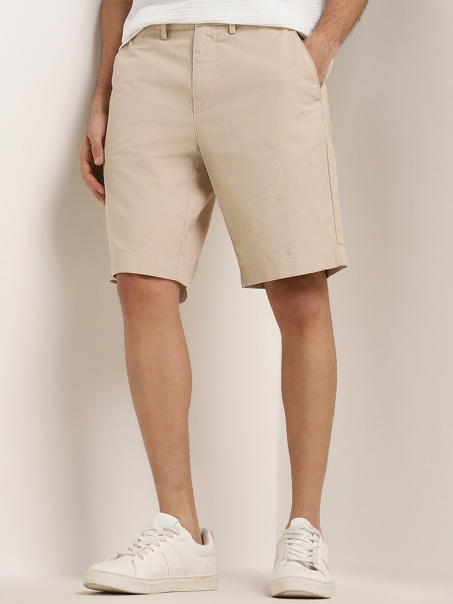 WES Casuals by Westside Beige Relaxed-Fit Mid-Rise Cotton Shorts