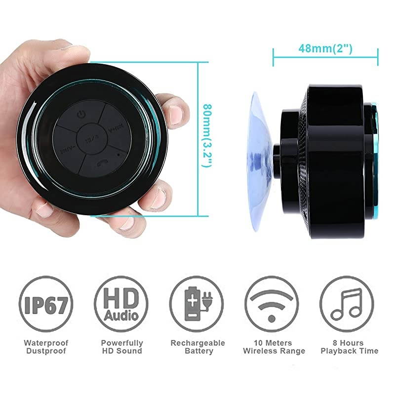 Bluetooth Shower Speakers  Portable Wireless Waterproof Speaker with FM Radio amp Suction Cup Pairs Easily to Your Bluetooth Devices Phones Tablets Computer Black amp Blue