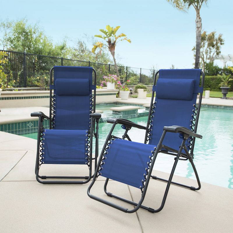 Copa Backpack Single Position Folding Aluminum Beach or Poolside Lounge Chair with Backpack Straps, Dark Blue