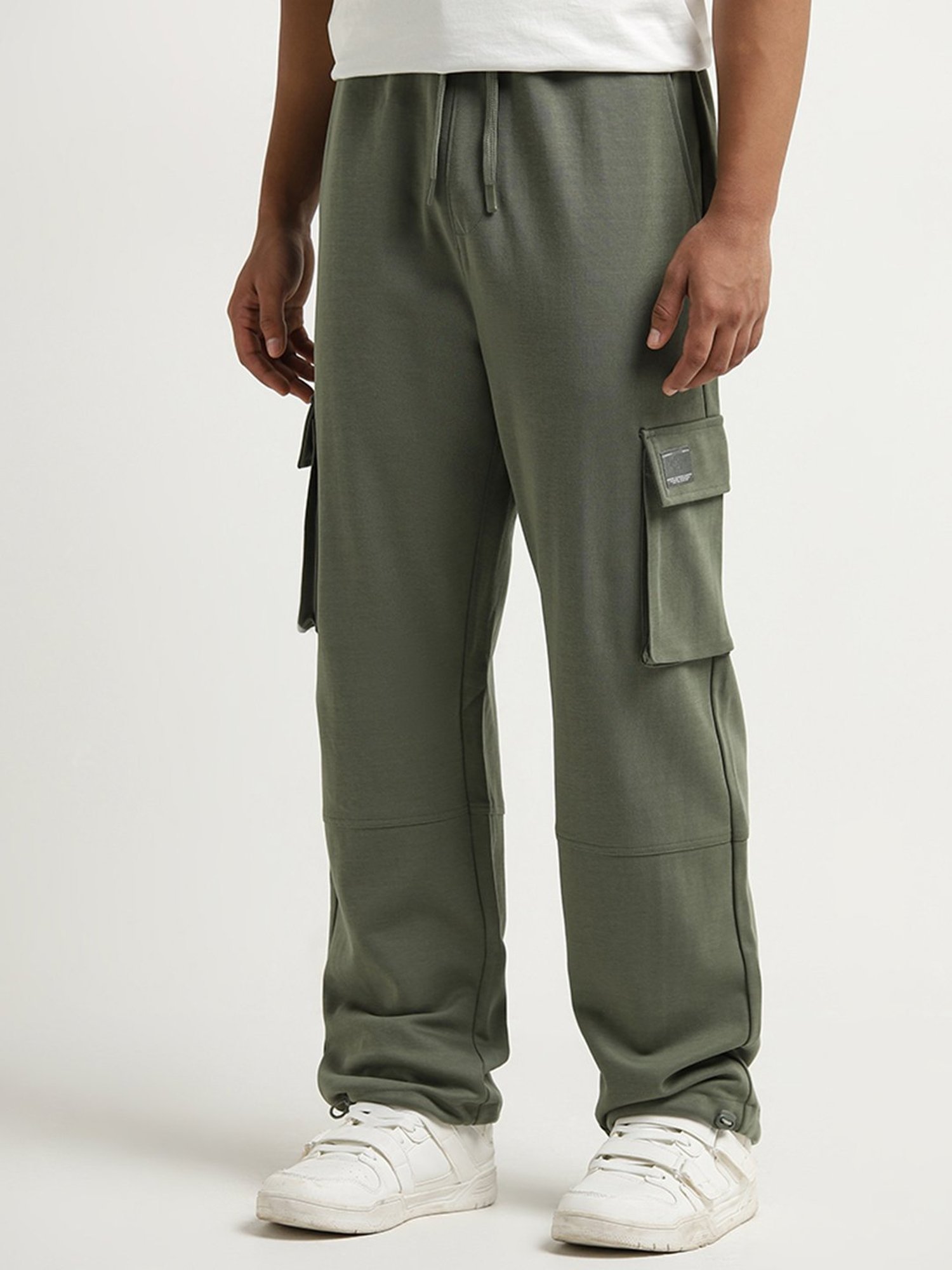 Studiofit by Westside Olive Cargo-Style Mid-Rise Relaxed-Fit Pants