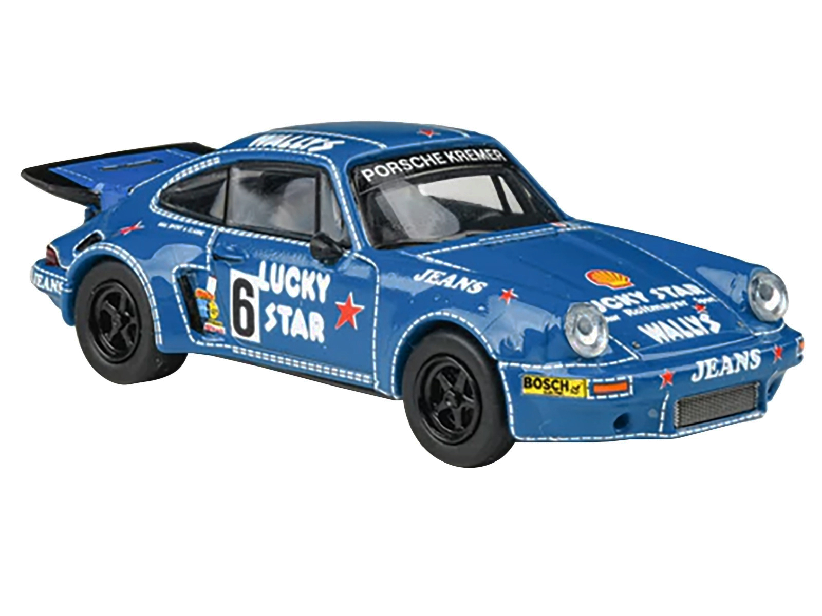 1975 Porsche 911 Carrera RSR 3.0 #6 "Kremer Racing - Wallys Jeans" Blue 1/64 Diecast Model Car by Paragon Models