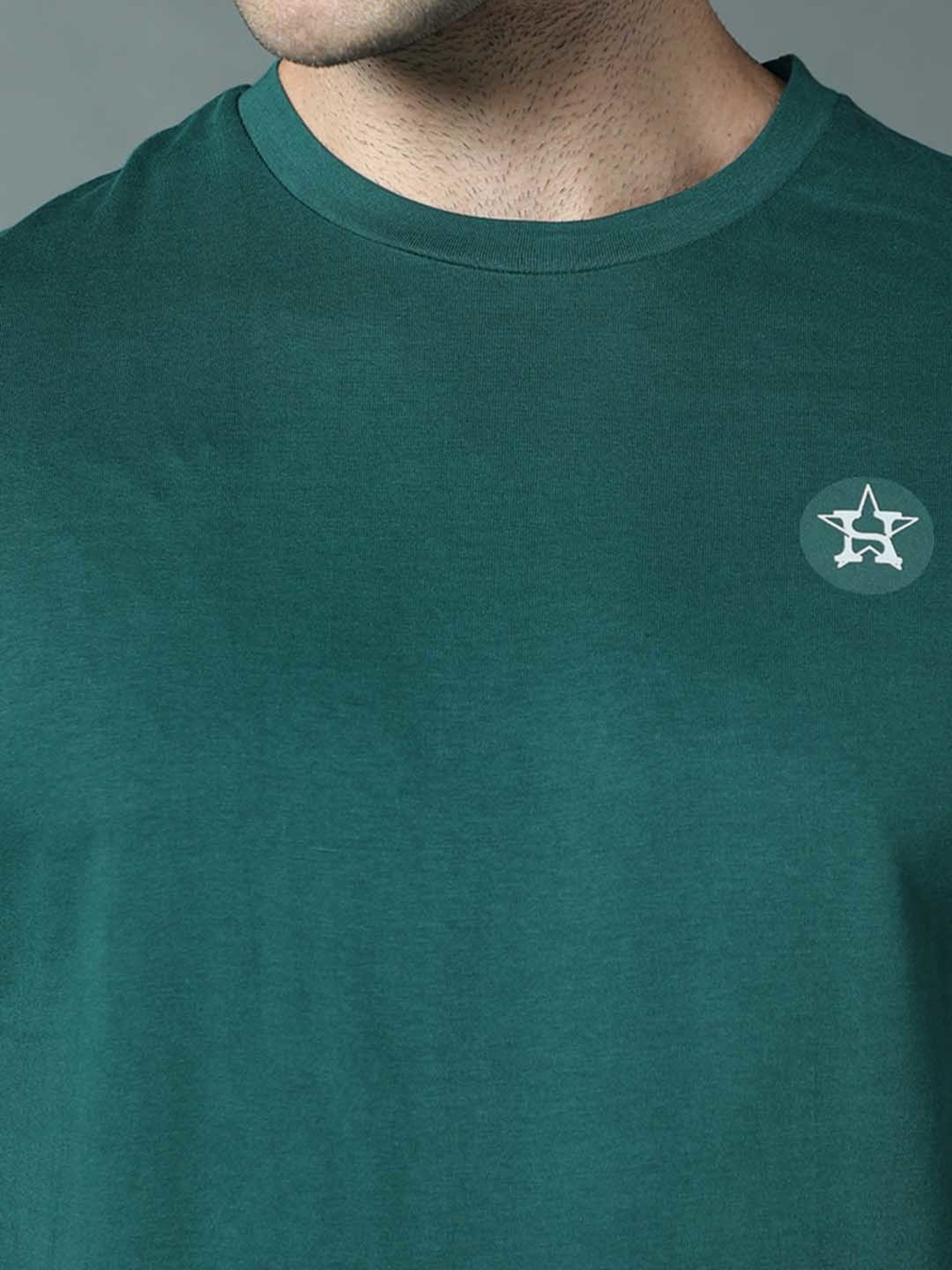 High Star Green Relaxed Fit Printed Crew T-Shirt