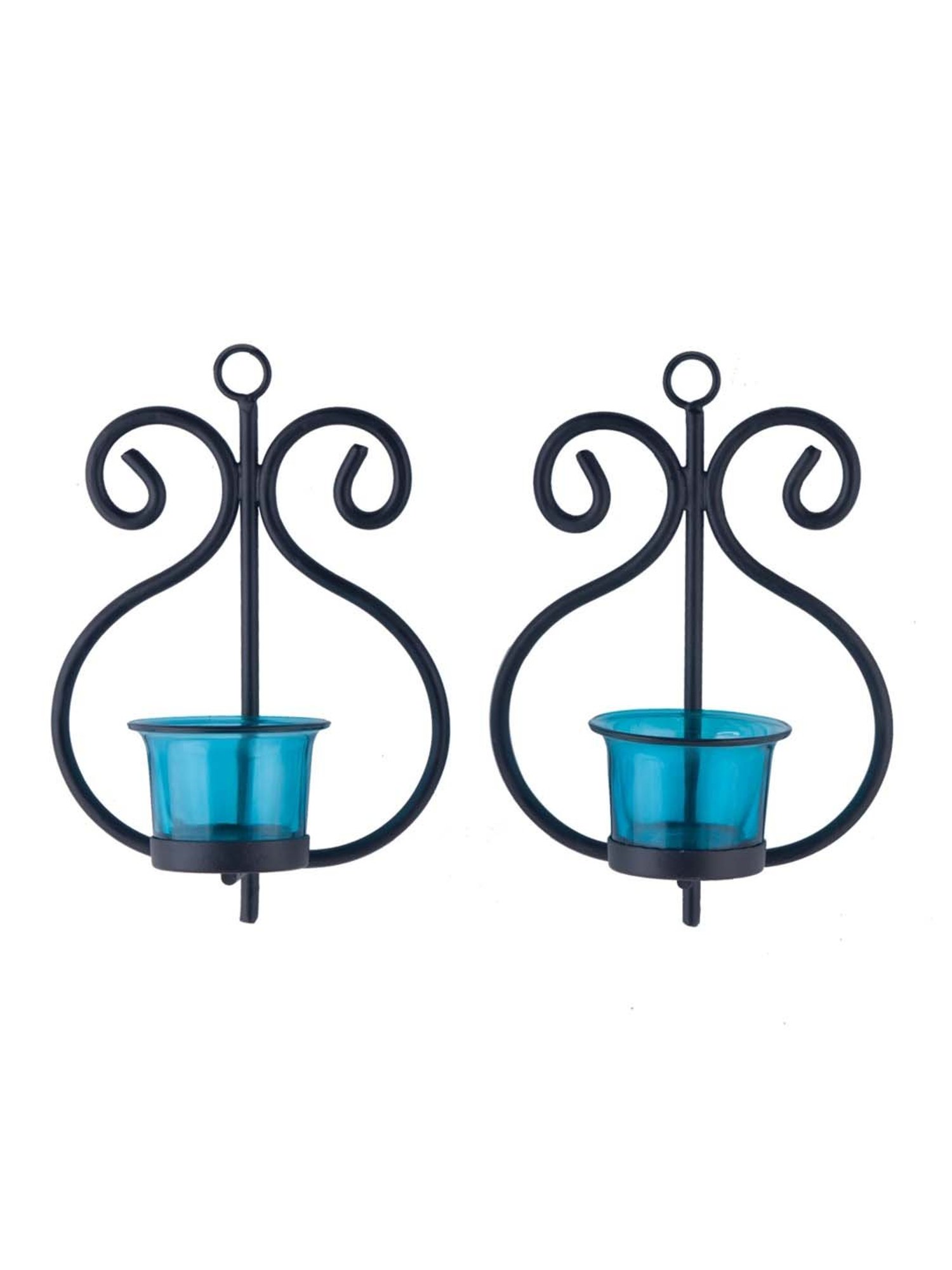 Homesake 'Easter' Black & Turquoise Metal Wall Candle Holder With Tea Light Candle - Set of 2
