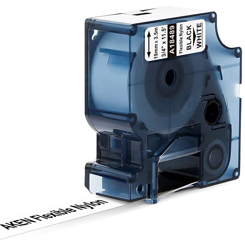 Compatible Industrial Flexible Nylon Label Tape Replacement for DYMO Rhino 18489 a18489 19mm Refills with RhinoPro 5200 4200 5000 6000 3M Label Maker Black on White 3/4'' x 11.5'