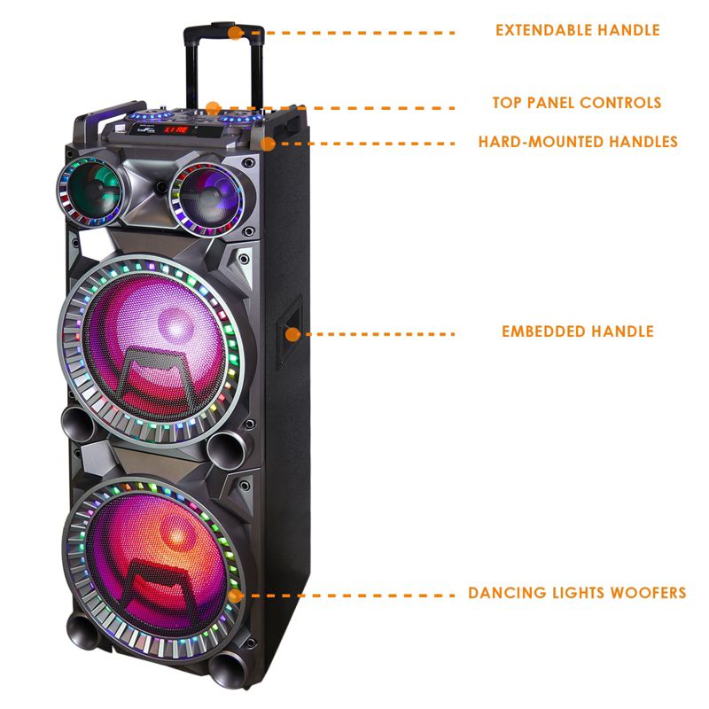 beFree Portable BT 10 Inch Double Subwoofer Speaker System