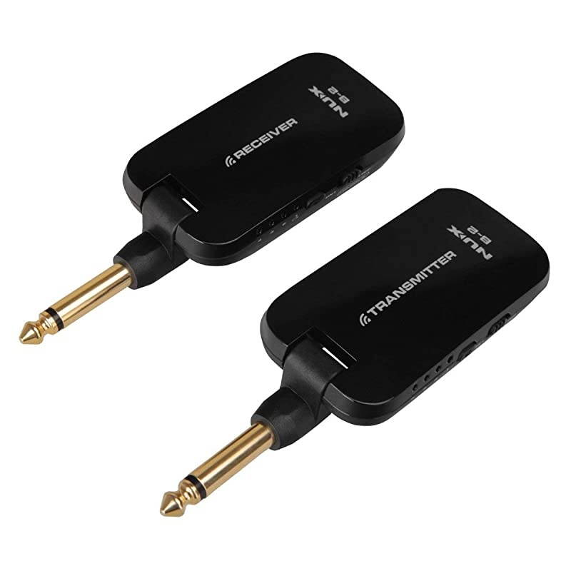 B-2 Wireless Guitar System 2.4GHz Rechargeable 4 Channels Wireless Audio Transmitter Receiver 4ms Latency for Passive Guitar (Black)