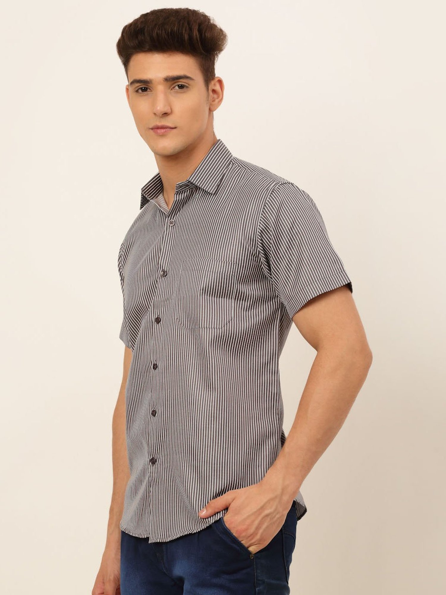 Jainish Brown Regular Fit Striped Shirt