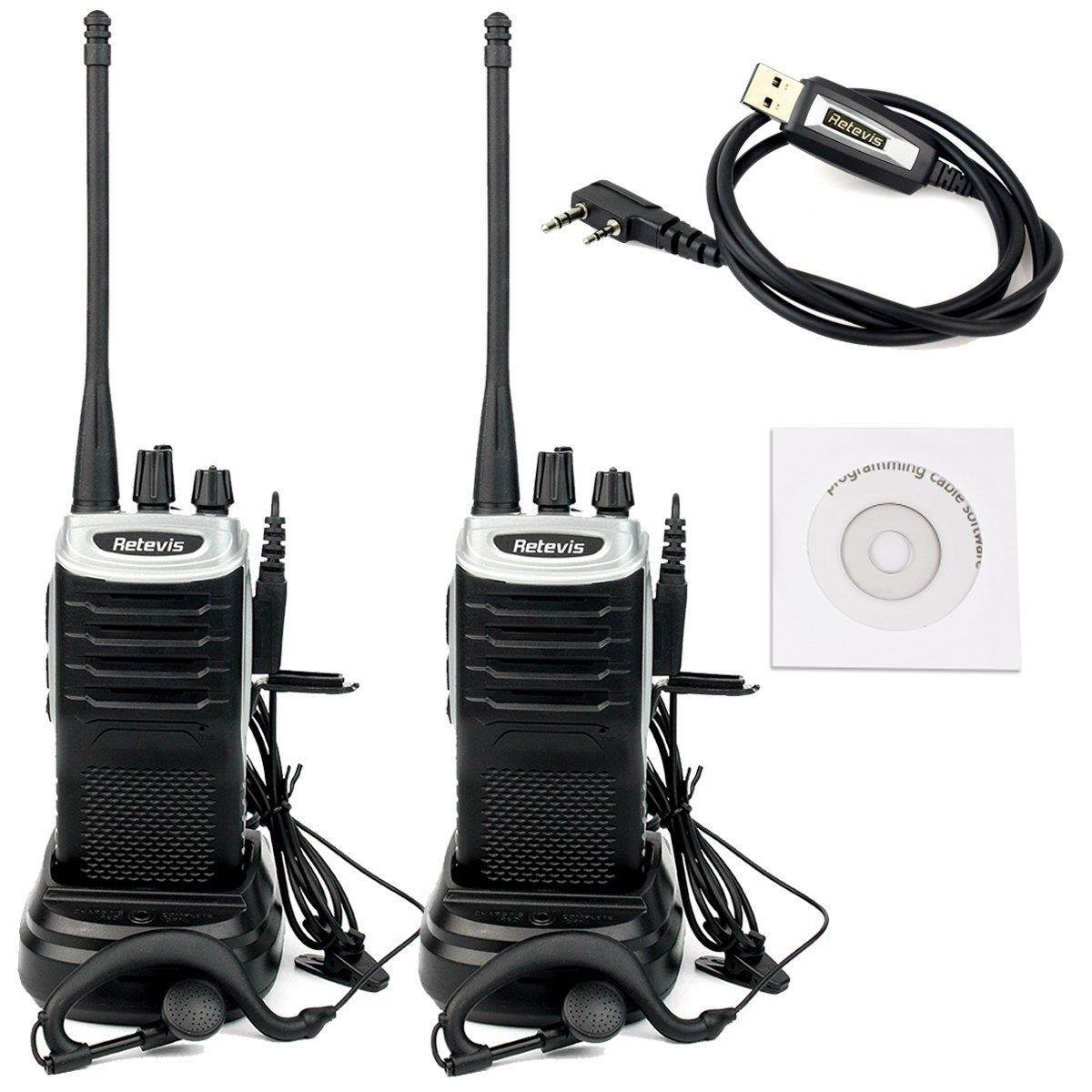 Retevis RT7 2-Way Radio 3W 16 Channels UHF FM Radio Ham Handheld Transceiver (Silver Black Border, 2 Pack) and Programming Cable