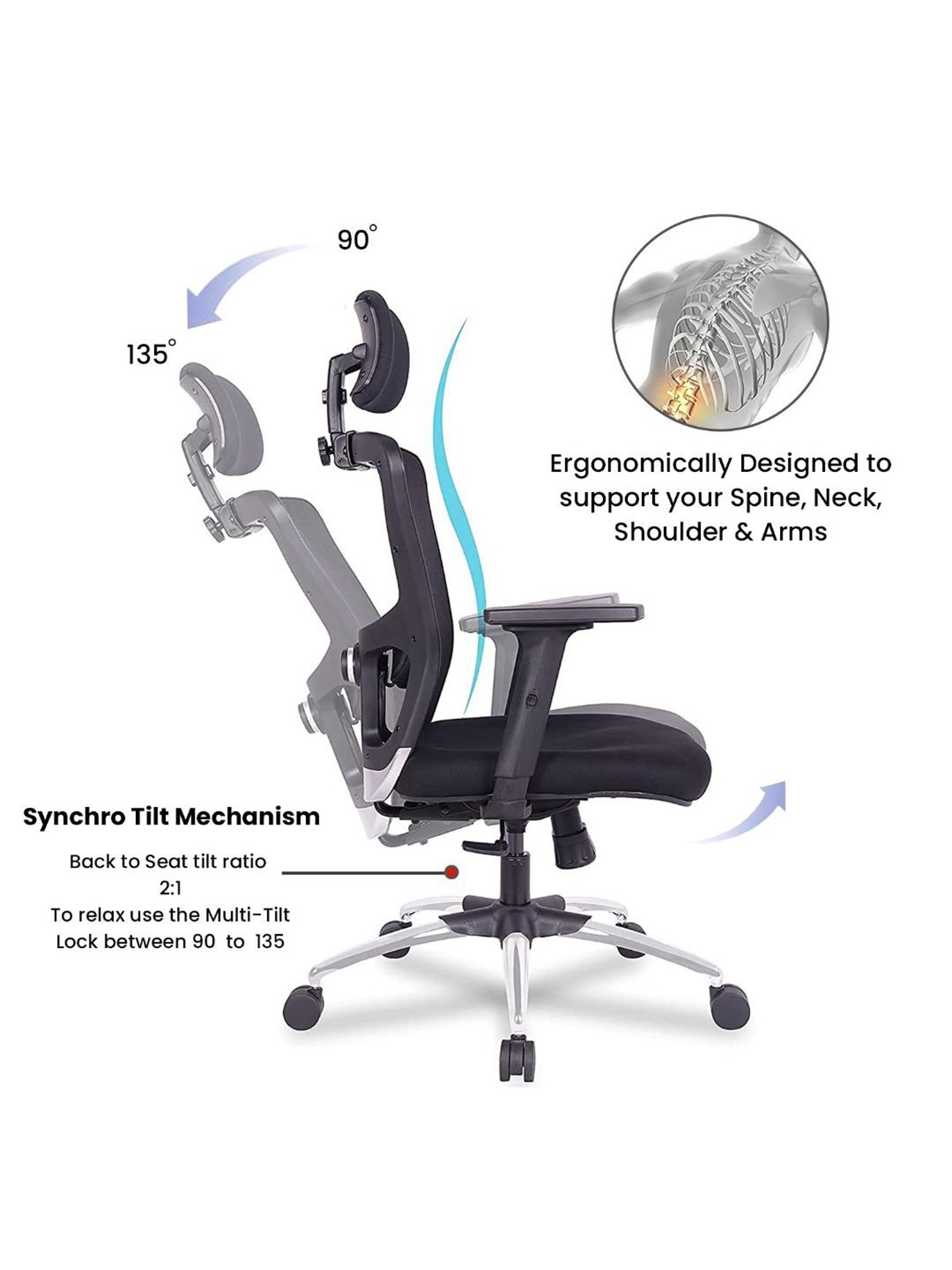 Green Soul Jupiter Superb Black Foam Ergonomic High Back Office Chair