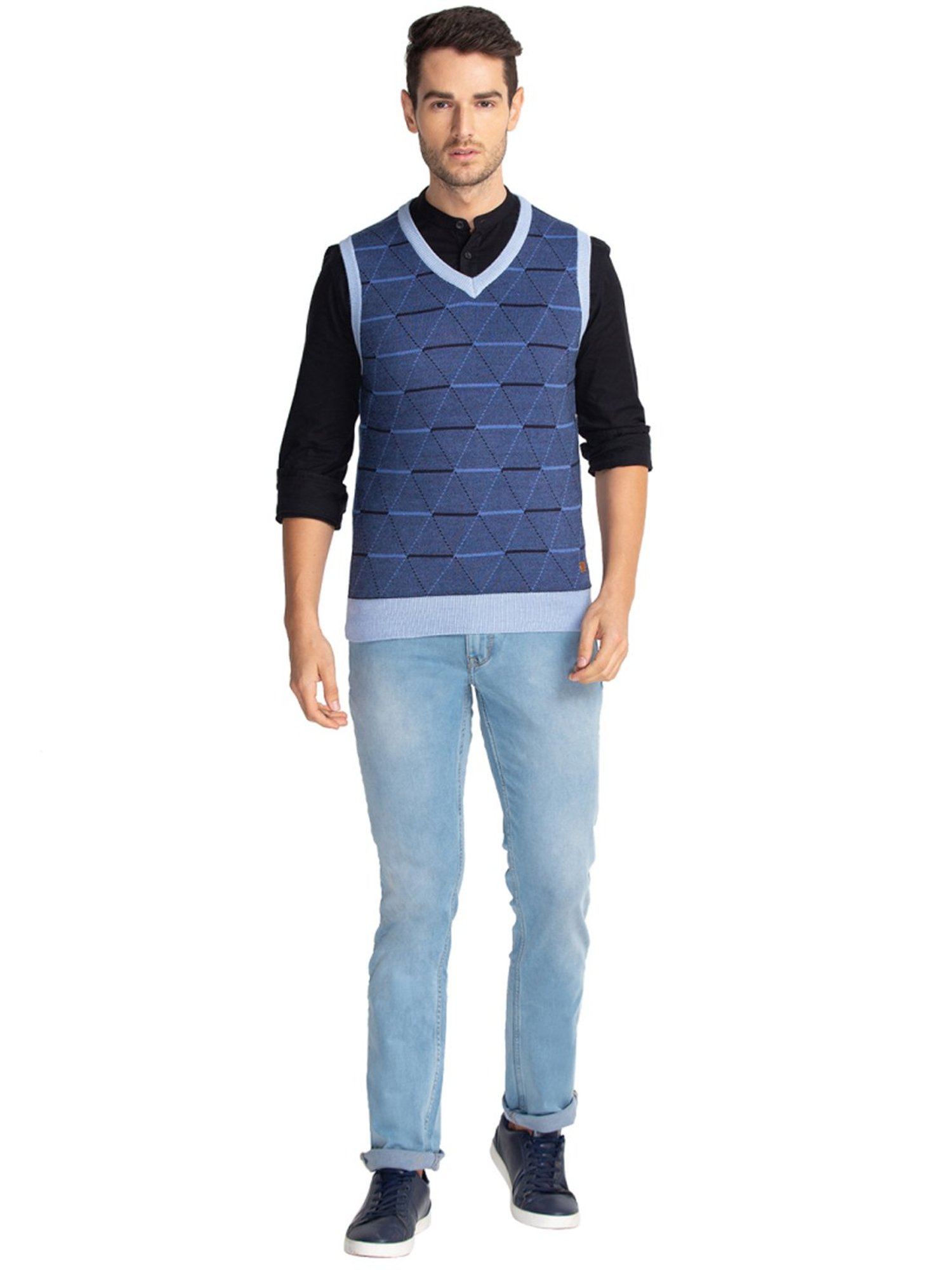 Parx Blue Regular Fit Argyle Sweaters