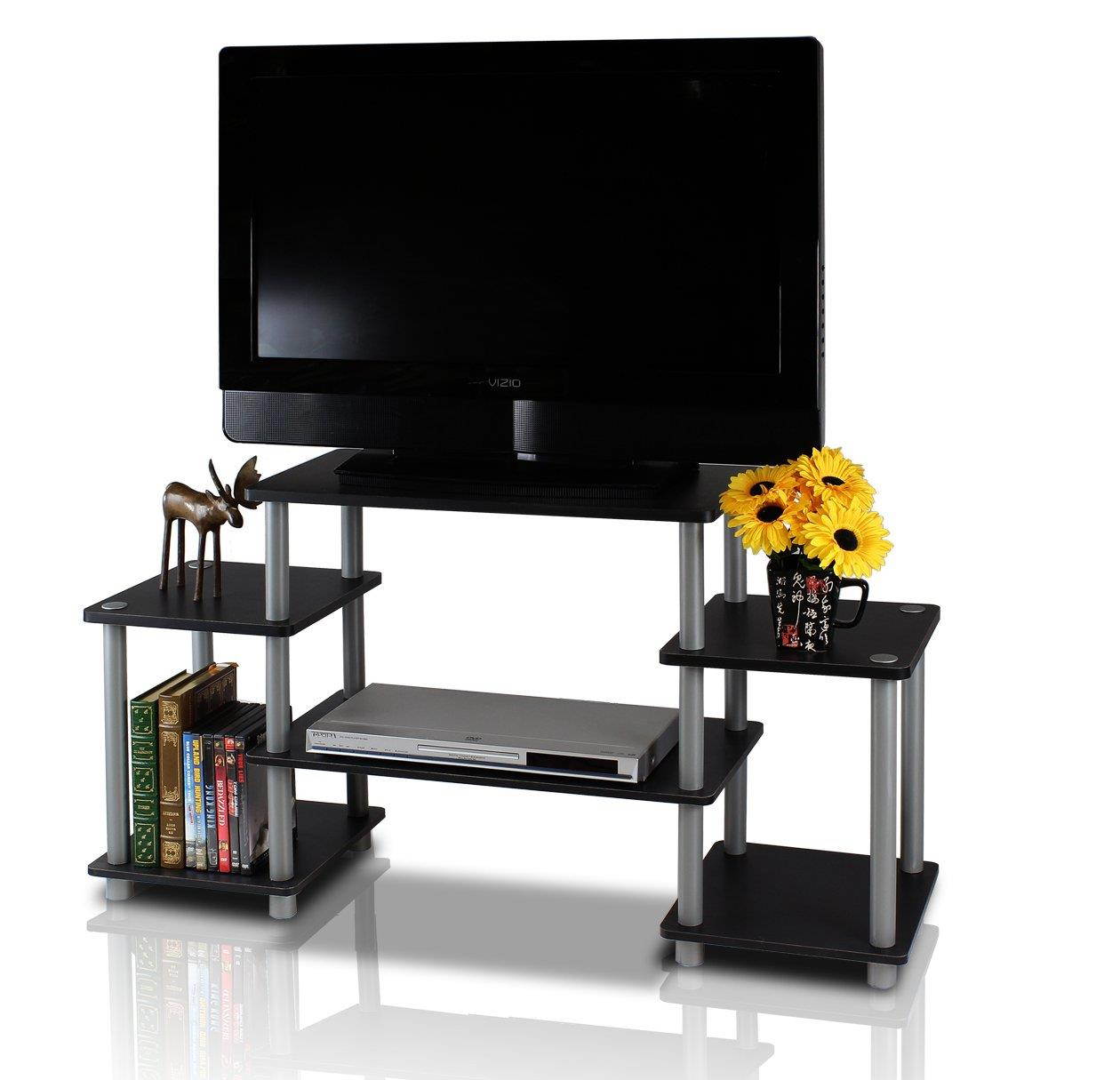 Furinno 11257BK/GY Turn-N-Tube No Tools Entertainment TV Stands, Black/Grey