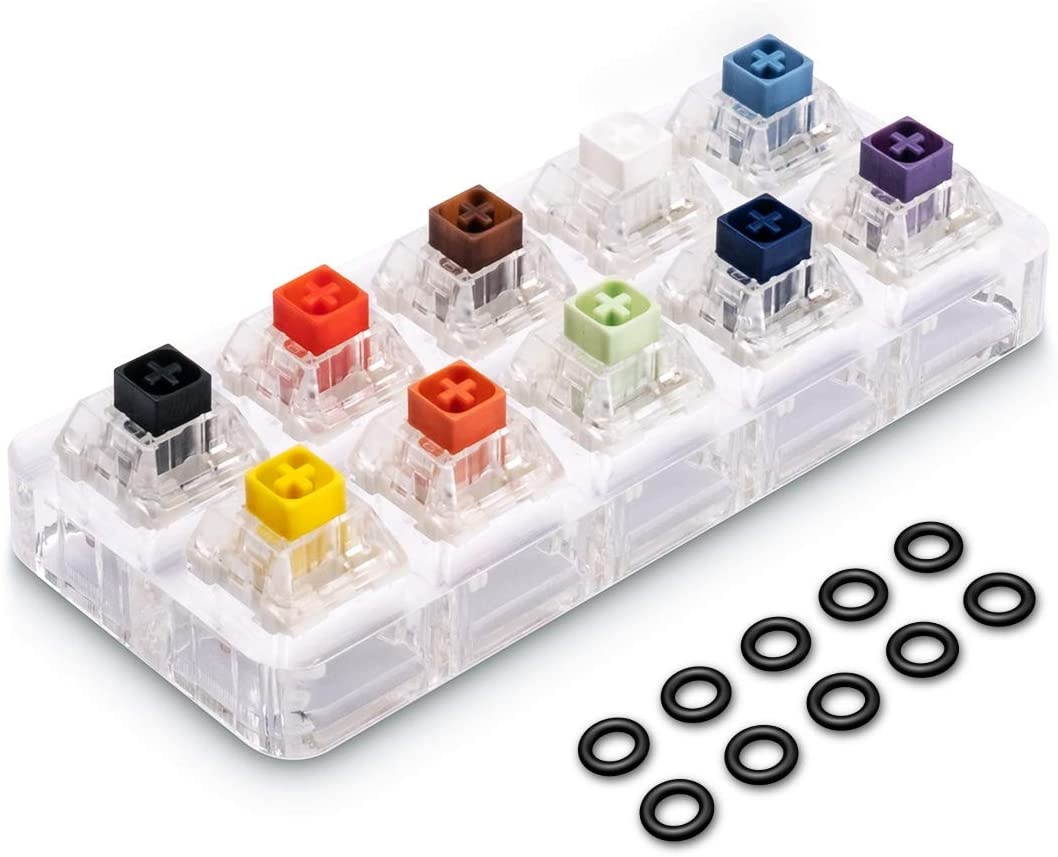 10-Key Kailh Box Switch Tester, Velocifire Switch Testing Tool for Mechanical Keyboards, Clear Keycaps, O-Ring Sampler Tester Kit