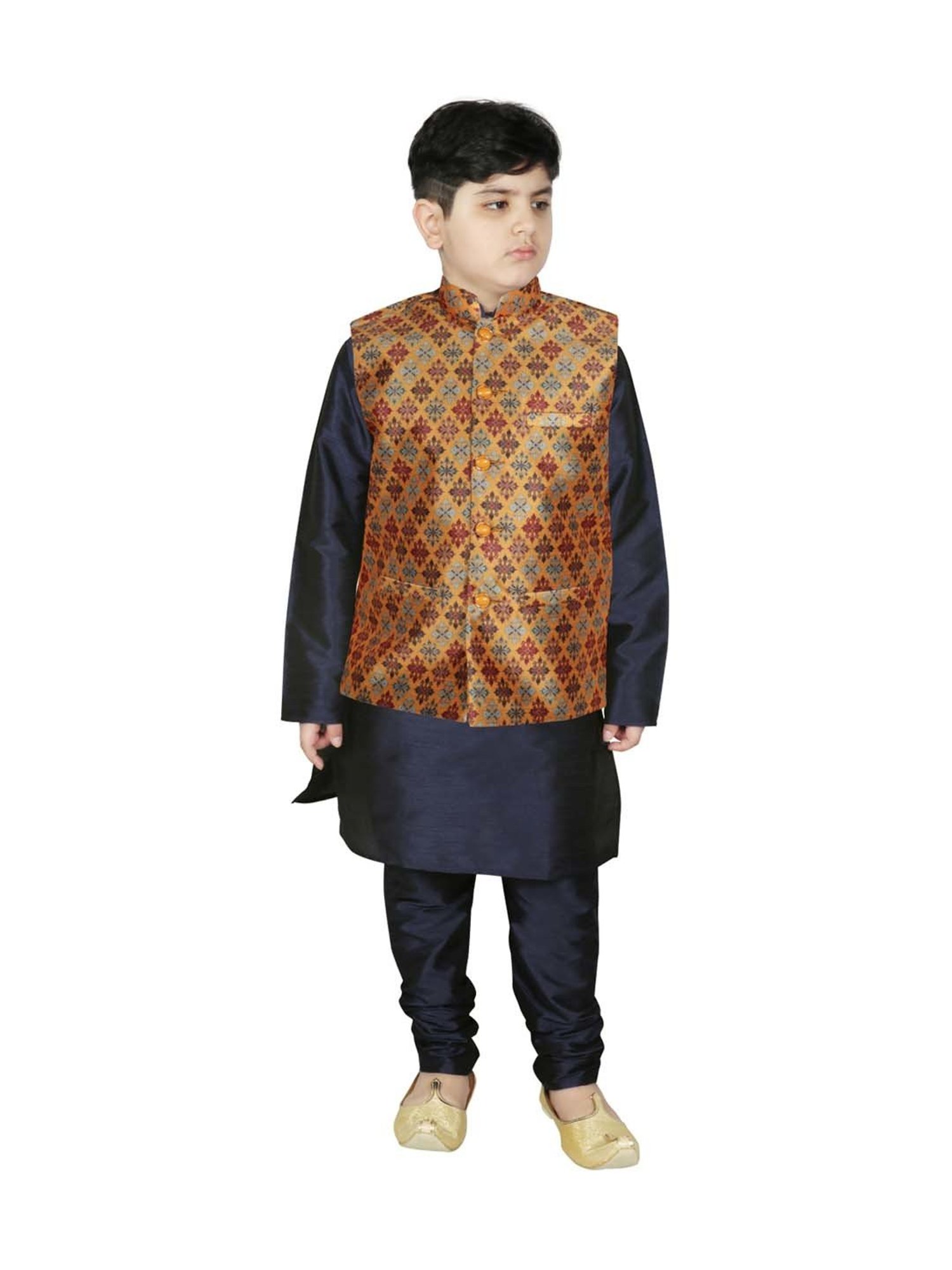 SG Yuvraj Kids Yellow & Navy Printed Full Sleeves Kurta Set