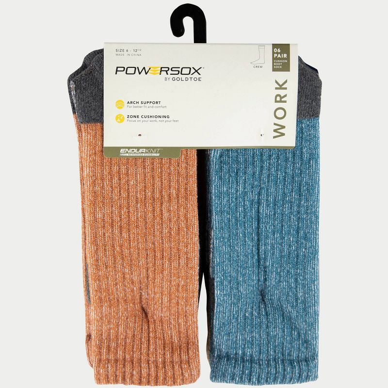 PowerSox Men's Workwear 6pk Crew Athletic Socks - Rust/Teal 6-12.5