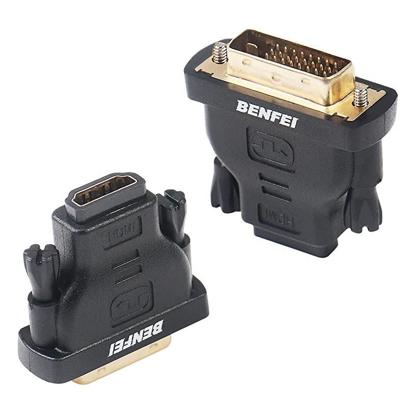 DVI to HDMI,  Bidirectional DVI (DVI-D) to HDMI Male to Female Adapter with Gold-Plated Cord 2 Pack