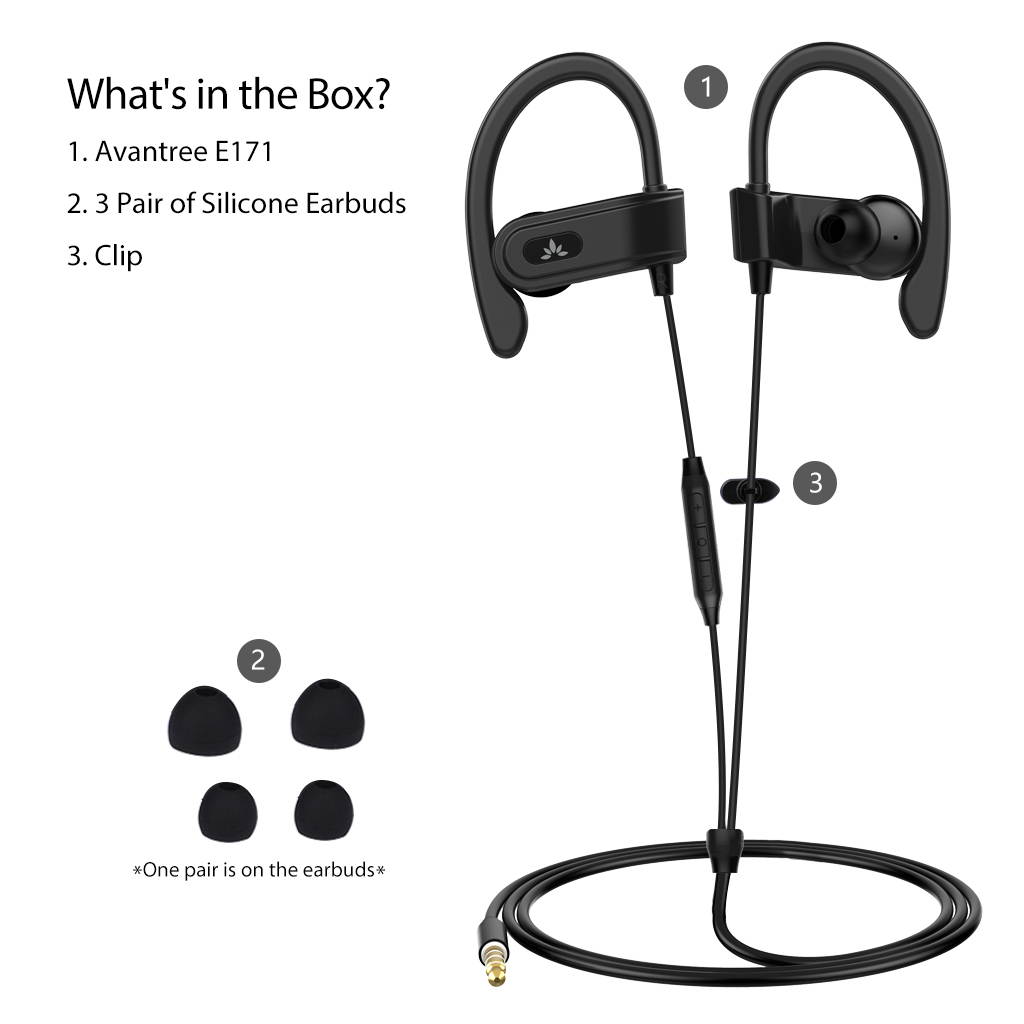 Avantree Sports Headphones Wired with Microphone, Sweatproof Running Over Ear Earphones with Ear Hook, in Ear Jogging Earbuds for Workout Exercise Gym Compatible with iPhone, Cell Phones - E171