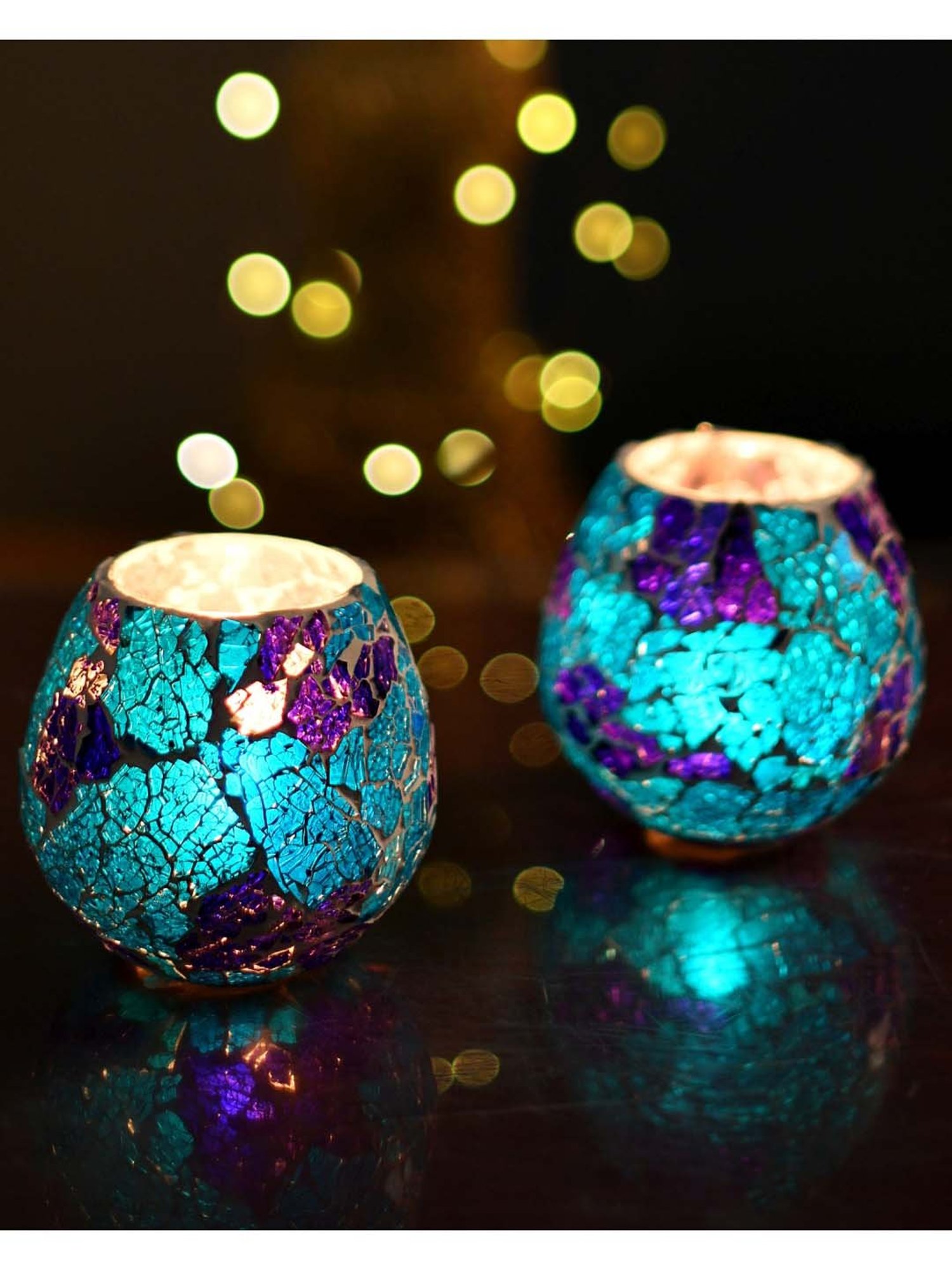Homesake 'Easter' Turquoise Glass Candle Holder - Set of 2